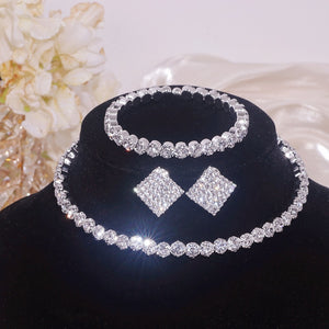 Rhinestone Crystal Choker Necklace Set