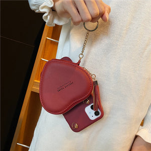 heart wallet lipstick bag crossbody lanyard case for iphone