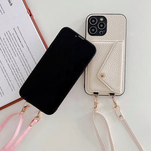 Crossbody strap wallet leather case for iPhone