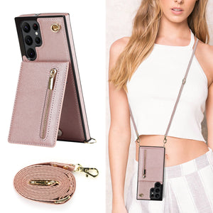 Zipper Wallet CrossBody Lanyard Case For Samsung