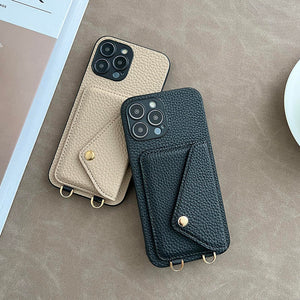 Crossbody strap wallet leather case for iPhone